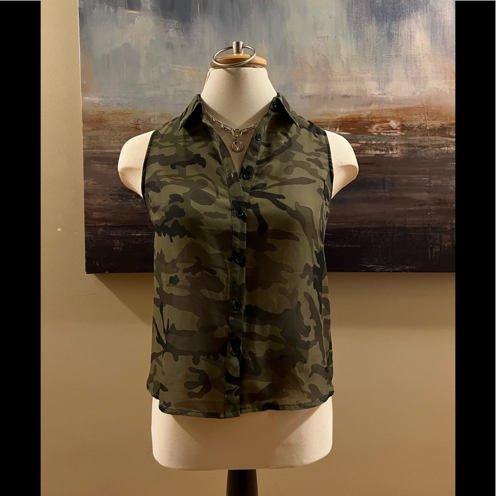 Seduction sheer camouflage top with open back